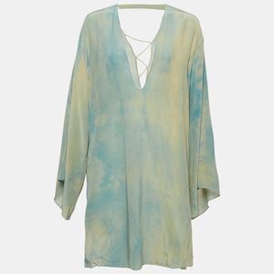 Versace Blue Abstract Print Silk Lace-Up Mini Dress L